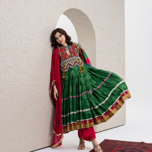 Afghan Evening Dress Minimalist Kuchi Style Sheer Sleeve Ethnic Clothing Embellished Frock Modern Women's Afghan Kuchi Dress - Product Image 6