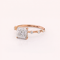 Bague de fiançailles en diamant de laboratoire taille princesse certifiée IGI, or blanc/rose et or jaune 14 carats, avec pierres latérales en diamant, bague de mariée