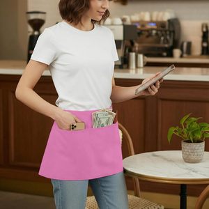 Tablier unisexe rose le plus vendu 2026 avec plusieurs poches pour personnel de restaurant, barman, serveur, en tissu de coton tissé - Product Image 2