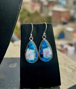 Boucles d'oreilles pendantes en cuivre et turquoise, argent sterling 925, minimalistes, pierres précieuses naturelles, bijoux faits à la main, cadeau - Product Image 2