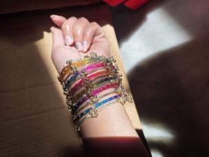 Exquisite <b>Set</b> of 12 Multi-Color Traditional Indian Glass <b>Bangles</b> Gold Toned Metallic Beadwork Handcrafted <b>Bangles</b> - Product Image 2