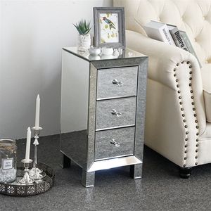 3 Drawer Silver <b>Mirrored</b> Nightstand Bedroom and Living Room End <b>Table</b> <b>Bedside</b> Dresser - Product Image 1