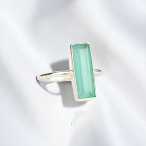 Aqua Chalcedony Birthstone Rectangle Bar Bezel <b>Rings</b> | Handmade Gold Plated Band <b>Rings</b> | Minimalist <b>Plain</b> Stackable Jewelry - Product Image 4