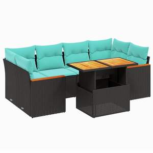 ชุดโซฟาลานบ้านหวายโพลีสีดำ 7 ชิ้นพร้อมเบาะรองนั่ง ชุดสวนสวยหรู - Product Image 2