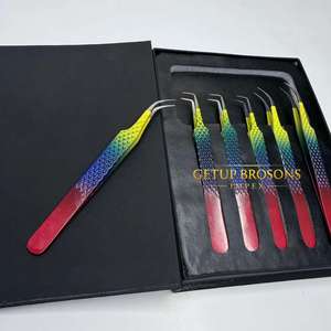 Ensemble de pinces à cils Getup Brosons Impex en acier inoxydable, pointe de précision multicolores, emballage en boîte - Product Image 1