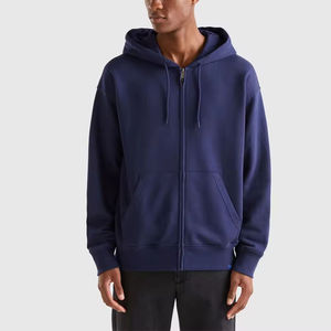 Sweat-shirt à capuche zippé intégral bleu marine épais personnalisé, coupe oversize unisexe, en molleton de coton vierge, style streetwear uni - Product Image 1