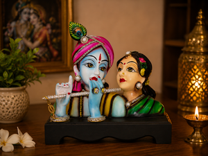 Figura de Resina Hecha a Mano de Krishna y Radha, Escultura Artística Religiosa Tradicional, Decoración de Mesa para Bodas, Diwali, Sala de Estar - Product Image 1
