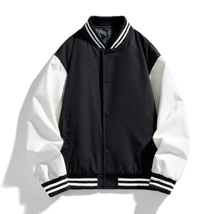 Veste universitaire personnalisée de haute qualité pour hommes, veste de baseball noire et blanche, streetwear décontracté, veste bomber d'hiver, vente en gros - Product Image 1