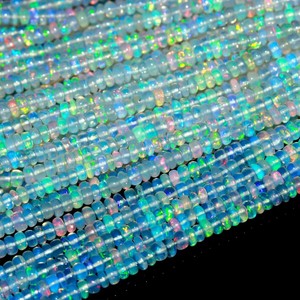 Perles de pierres précieuses opale d'Éthiopie naturelle, lisses et en forme de rondelle, pour la création de bijoux, 3-5 mm, opale chatoyante, brin de 16 pouces, prix de gros. - Product Image 1