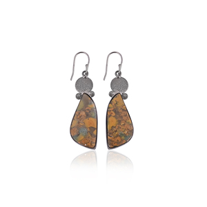 Pendientes Clásicos de Gema de Jaspe Frutal con Baño de Rodio Negro, Pendientes Colgantes de Latón de Estilo Moderno para Bodas y Fiestas - Product Image 1