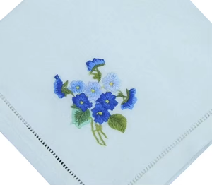 Servilletas de Tela Personalizadas al por Mayor, Bordadas con Flores Azules, Servilletas de Algodón con Dobladillo, Servilletas de Mesa Duraderas para el Hogar, Bodas y Eventos - Product Image 4