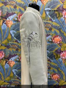 Luxury Men Ethnic Wear Heritage Indo Western Ivory Silk Fabric with Traditional Zari Embroidery Multi Size <b>Beads</b> and Sequence - Product Image 3