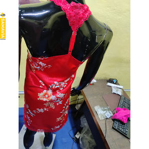 SAMAVIA Chemise de nuit personnalisée en dentelle à carreaux, coupe ajustée, sexy, en tissu peigné, longueur genou, pour femme, grandes tailles, taille élastique douce, OEM - Product Image 2