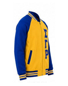 เสื้อแจ็คเก็ตวาร์ซิตี้ถักปักลาย Sigma Gamma Rho สำหรับผู้หญิง เสื้อผ้ากรีกพรีเมียม OEM คอตั้ง โลโก้ด้านหน้า - Product Image 3
