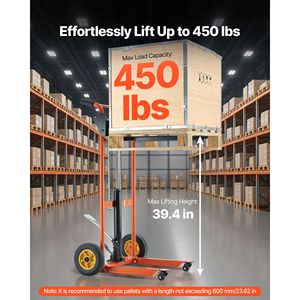 Sollevatore Idraulico per Materiali con Capacità di Carico di 450 Libbre, Carrello Elevatore con Verricello, Altezza Massima di Sollevamento 39,4 Pollici, Carrello per Pallet, Sollevatore per Costruzioni - Product Image 2