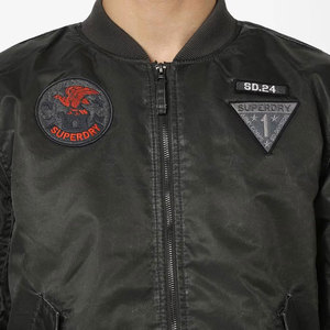 Blouson Bomber Homme Noir en Polyester/Coton Enduit avec Motifs Patchwork, Col Montant, Style Moto Biker, Vêtement d'Hiver, Logo Frontal - Product Image 6