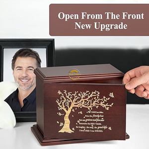 Wholesale <b>Memorial</b> Wooden Urn with Custom Design Luxury Wooden Cremation Urn with Brass Inlay Handmade Oak Wood Funeral Urn - Product Image 3