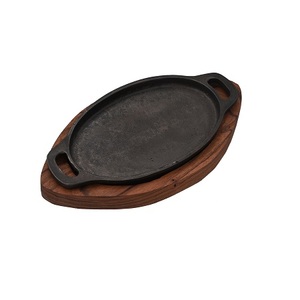 Customized Size Round Shape <b>Cast</b> Iron Sizzling Plate With Wooden Base Best Quality Sizzler Plate From Best Exporter In India - Product Image 6