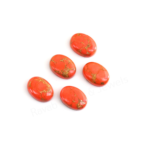 Turquoise rouge naturelle de Mohave, composite, ovale 10x14mm, à dos plat, poli miroir, lisse, cabochon en vrac pour la fabrication de bijoux et pendentifs - Product Image 4