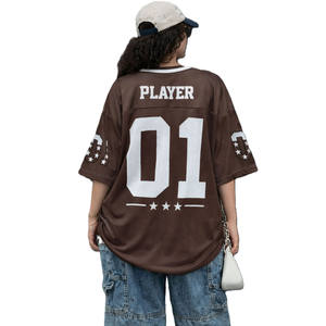 Camiseta Deportiva Oversize de Malla Marrón para Mujer, Estilo Streetwear, Jersey de Fútbol Americano, Transpirable, de Poliéster, Ropa de Equipo, Producción OEM - Product Image 4