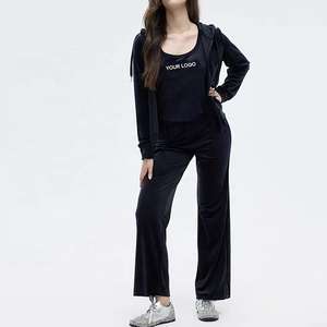 Ensemble de survêtement en velours personnalisé pour femme : sweat à capuche zippé et pantalon de jogging en velours - Product Image 4