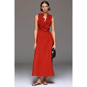 ชุดเดรสยาวผ้าฝ้ายธรรมชาติสำหรับผู้หญิง แฟชั่นเดรสทรงเข้ารูปแบบลำลอง ดีไซน์ผ่าข้าง คอวี แขนกุด สไตล์โบฮีเมียน ความยาวปานกลาง เหมาะสำหรับใส่เที่ยวฤดูร้อน - Product Image 1