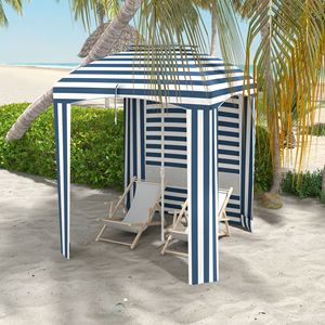 Ombrellone da Spiaggia Portatile 5.8ft Blu e Bianco a Righe con Finestre Traspiranti e Volant - Product Image 2