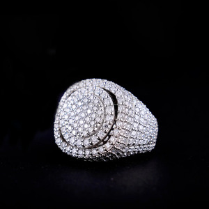 Iced Out <b>Cushion</b> Shape Round Cut Moissanite Diamond <b>Statement</b> Ring Custom Bust Hip Hop Engagement Jewelry Anniversary Gifts Him - Product Image 3
