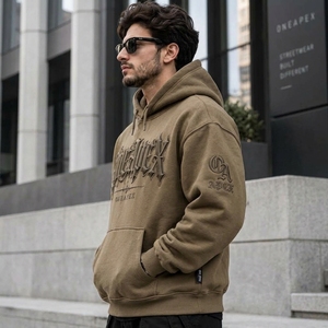 Sudadera con Capucha Oversize Marrón para Hombre con Diseño de Logotipo Frontal en Relieve, Estilo Urbano, Venta al por Mayor - Product Image 5