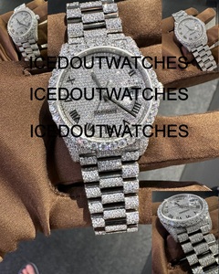 Custom VVS1 Moissanite Round Glass Dial Iced Out Stainless Steel <b>Mens</b> Luxury <b>Watch</b> 10 Bar Water Resistant <b>Bracelet</b> Clasp - Product Image 2