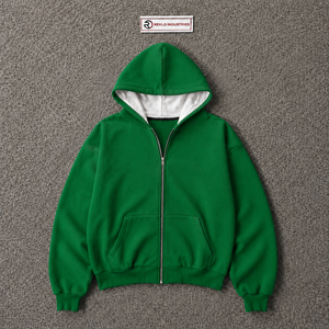 Sudadera con Capucha Verde para Hombre, Cierre de Cremallera, Corte Regular, Color Sólido, Forro Polar, con Bolsillo Delantero, para Otoño, de Algodón - Product Image 5