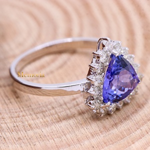 Natural Trillion Cut Tanzanite 18K Solid White Gold Halo Ring | Diamond Accent Fine Jewelry <b>Gift</b> for Women - Product Image 5