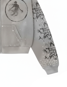 Sudadera con capucha y cremallera de felpa francesa con lavado ácido para hombre, diseño gráfico desgastado con pedrería de 400 GSM, perfecta para la moda urbana - Product Image 4