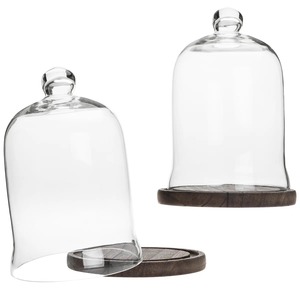 Cloche en verre ronde avec base en bois pour le stockage des aliments, utilisation en cuisine, design minimaliste, transparente. - Product Image 6