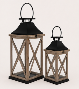 <b>Set</b> of 2 Whitewash Wood <b>Lanterns</b> Farmhouse Decorative Candle Holders for Indoor Outdoor Home Decor Vintage Patio Accents - Product Image 1