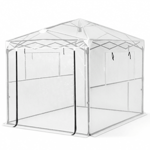 Serra Pieghevole 8x6ft in Plastica con Tubi in Ferro Verniciato e Rete in PE, Bianca, per Giardino - Product Image 6