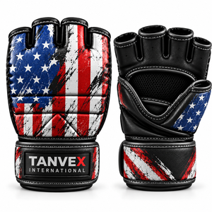Gants de MMA TANVEX INTERNATIONAL en cuir, demi-doigts, respirants, extensibles, unisexes, motif Union Jack, arts martiaux - Product Image 6
