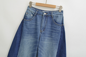 Jean large décontracté taille mi-haute bicolore en denim délavé style Y2K écologique pour femme, tendance été-automne 2025 - Product Image 5