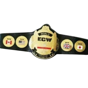 Cinturón de Campeonato Mundial ECW con Placa Dorada y Banderas de EE. UU., Reino Unido, Canadá y Japón, Correa Negra, Cinturones de Título Coleccionables - Product Image 2