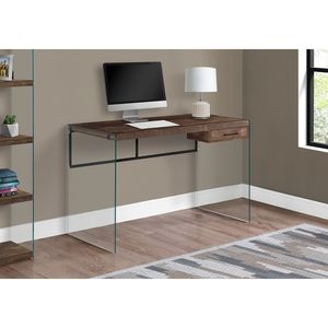 Scrivania per Computer Moderna Contemporanea 48''L in Laminato Marrone con Vetro Temperato Trasparente e Cassetti Portaoggetti per Ufficio Domestico e Lavoro con Laptop - Product Image 5