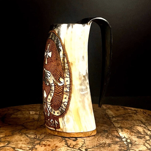 Corne à boire artisanale personnalisée en bois naturel sculpté style Viking, étanche, pour bière/café, idéale pour la maison, les restaurants – Cadeau d'affaires Inde - Product Image 1