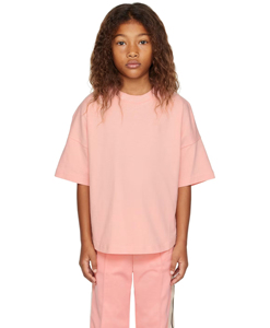 T-shirt rose oversize à manches courtes pour enfants, décontracté, 100 % fibre de bambou, col rond, couleur unie, coupe classique, respirant et écologique - Product Image 1