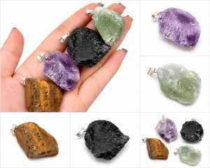 Collier pendentif en pierres précieuses naturelles brutes, assortiment de cristaux bruts, bijoux de guérison pour femmes et filles, vente en gros - Product Image 2