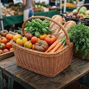 <b>Storage</b> <b>Basket</b> for Gathering Flowers Fruits <b>Vegetables</b> Food Large Traditional Woven Rattan <b>Basket</b> with Handles Circle Shape - Product Image 3