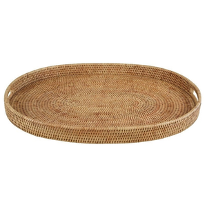 Plateau de service en rotin de qualité supérieure, multifonctionnel, avec poignée en bois de canne naturel, fait main, pour thé, café, cuisine, organisateur de table, élégant - Product Image 1