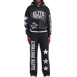 Elite District Men's <b>Hooded</b> Tracksuit Full <b>Zip</b> Cotton Streetwear Set Breathable Fleece Lining Side Pockets Regular Fit Autumn - Product Image 1