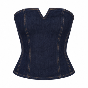 Top de mezclilla con aberturas 2026, transpirable, sostenible, tallas grandes, para mujer, servicio OEM personalizado - Product Image 2