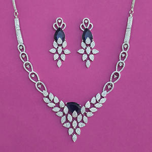 Fashion Jewellery Wholesalers in India Zircon Classic Women's Necklace with <b>Rope</b> <b>Chain</b> and 2 Tone Plating for Anniversary 444010 - Product Image 2