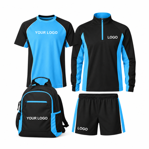 Conjunto de Entrenamiento con Logotipo Personalizado, Ropa Deportiva Negra y Azul, Jersey, Pantalones Cortos, Mochila, Uniforme Completo Sublimado, Ropa de Equipo, Kit de Entrenamiento Personalizado - Product Image 1