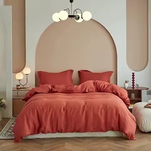 Juego de Funda de Edredón de Lino Color Taupe Sólido con Botones, Estilo Mediterráneo para el Hogar - Product Image 2